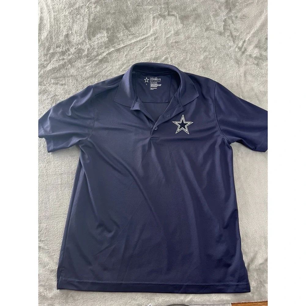Dallas Cowboys Mens Shirt Large Navy Blue NFL Team Logo Performance Golf Polo